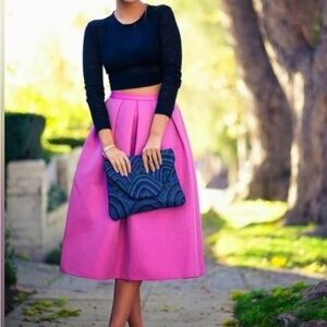 EUC! Elegant Hot Pink Midi A Line Skirt Size Large